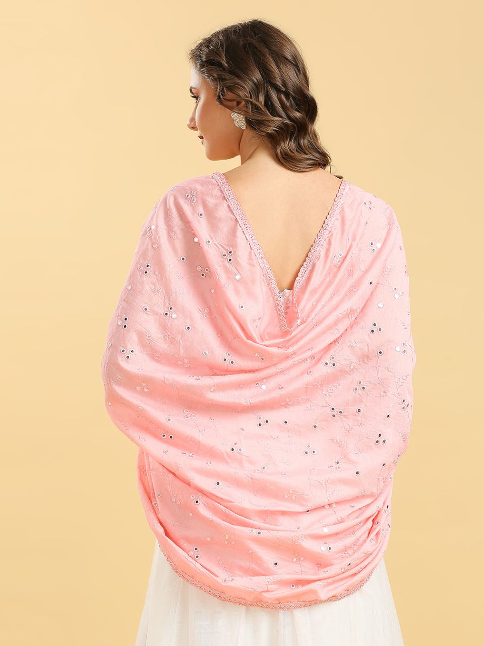 Chanderi Cotton Embroidered Dupatta with Mirror Work.