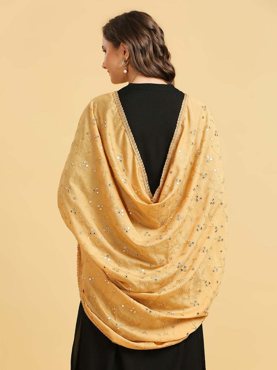 Chanderi Cotton Embroidered Dupatta with Mirror Work.