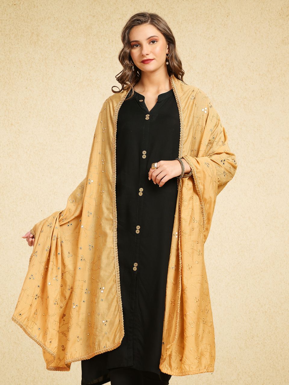 Chanderi Cotton Embroidered Dupatta with Mirror Work.