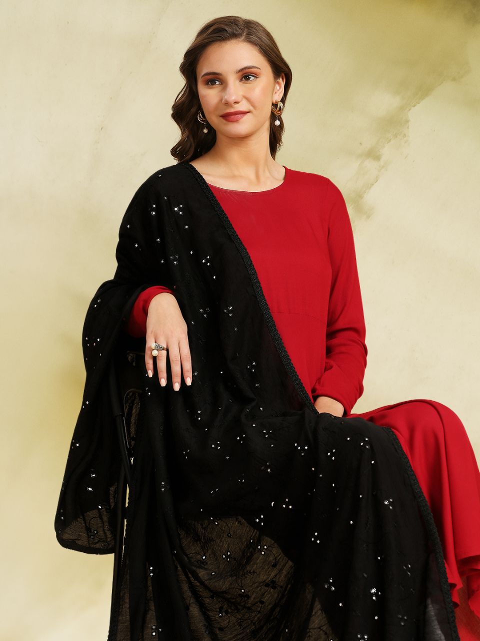 Chanderi Cotton Embroidered Dupatta with Mirror Work.