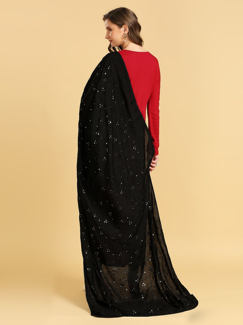 Chanderi Cotton Embroidered Dupatta with Mirror Work.