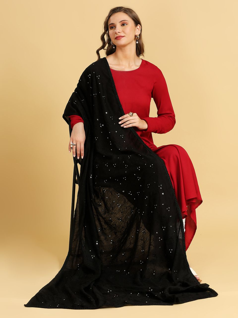 Chanderi Cotton Embroidered Dupatta with Mirror Work.