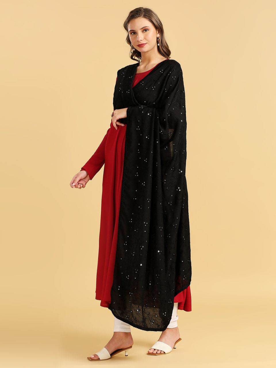 Chanderi Cotton Embroidered Dupatta with Mirror Work.
