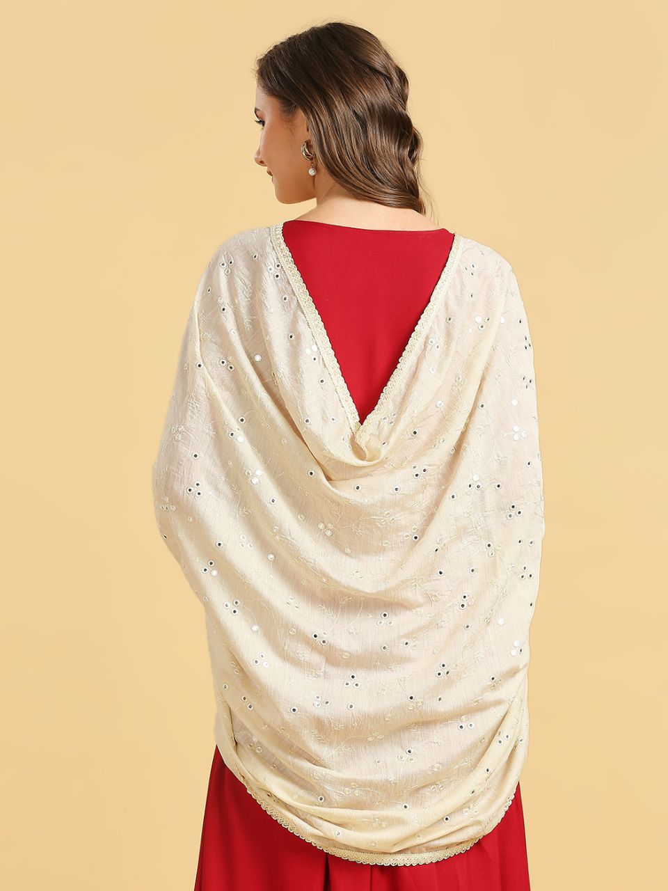 Chanderi Cotton Embroidered Dupatta with Mirror Work.