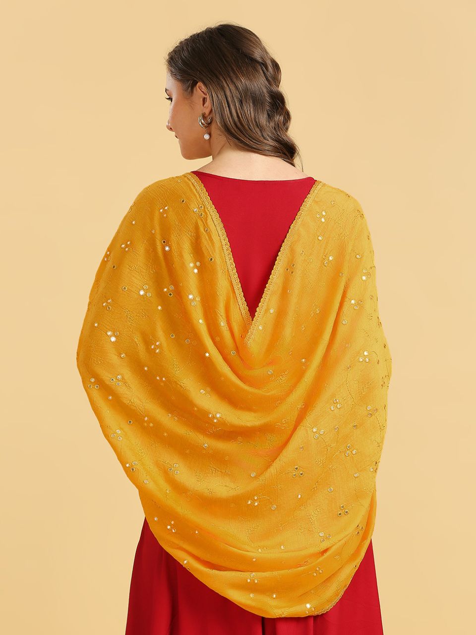 Chanderi Cotton Embroidered Dupatta with Mirror Work.