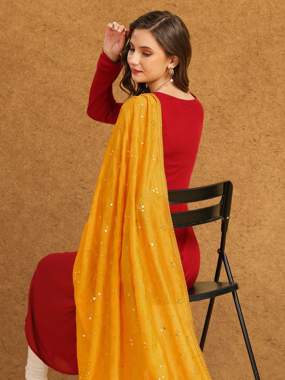 Chanderi Cotton Embroidered Dupatta with Mirror Work.
