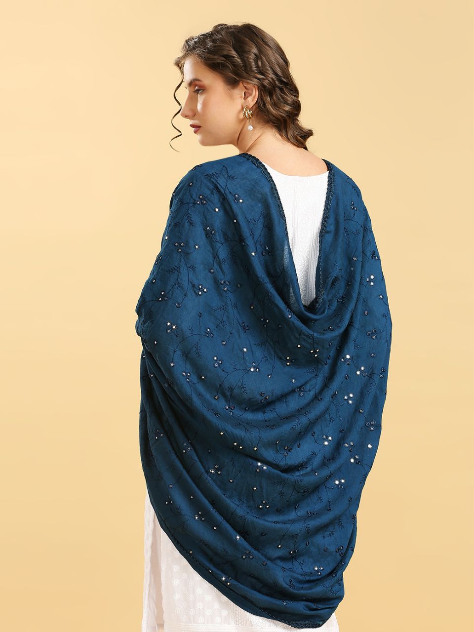 Chanderi Cotton Embroidered Dupatta with Mirror Work.
