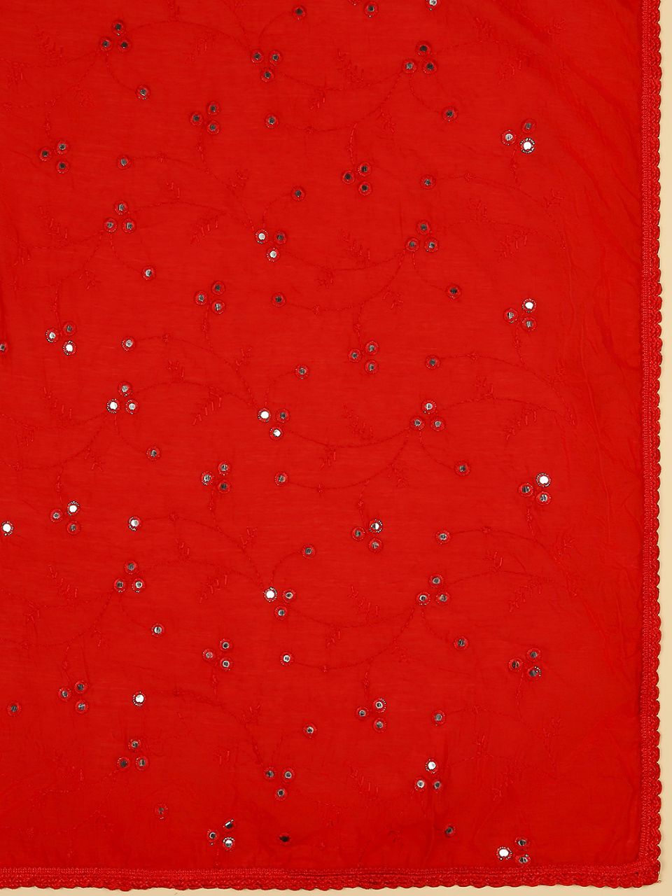 Chanderi Cotton Embroidered Dupatta with Mirror Work.
