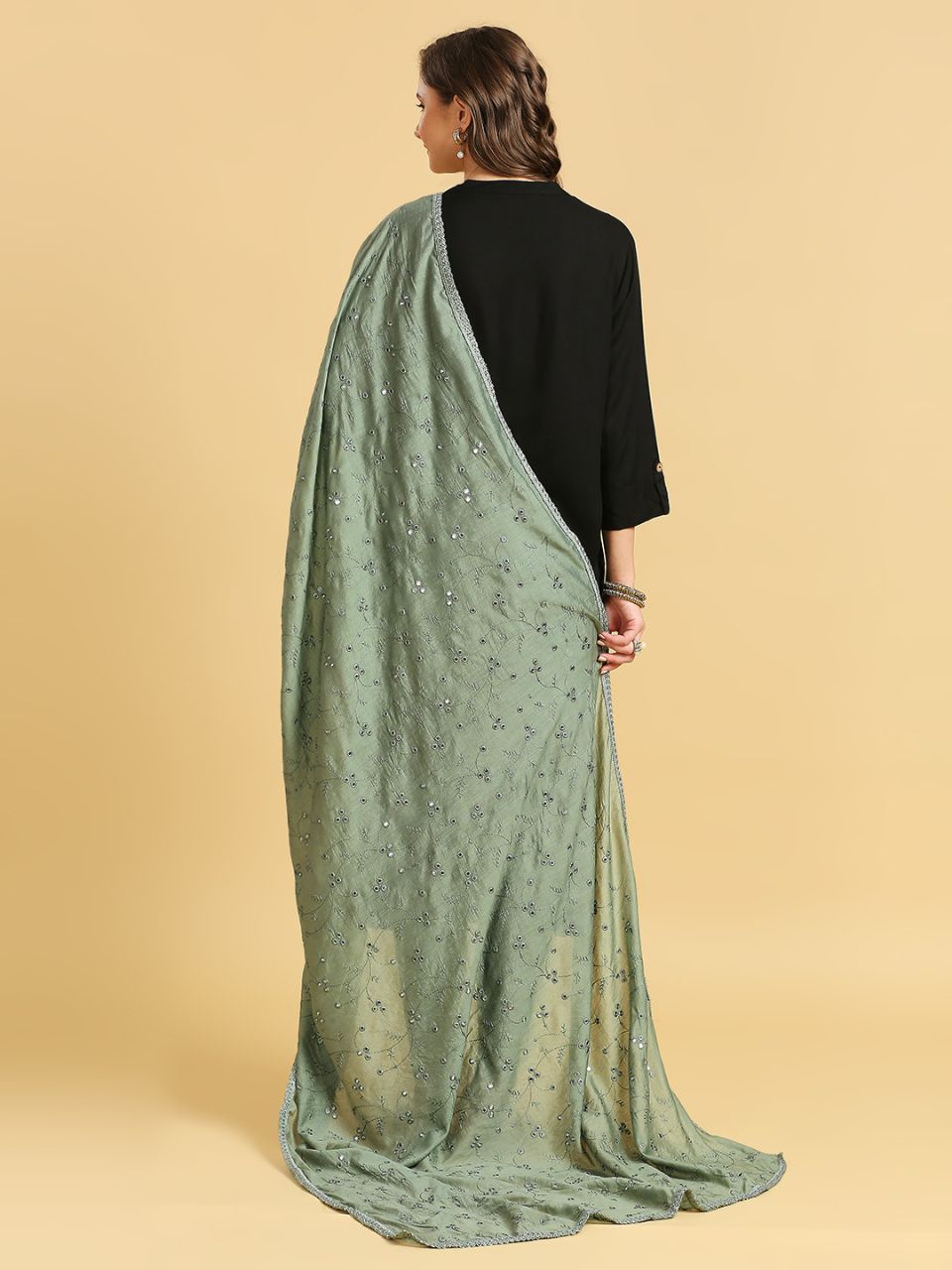 Chanderi Cotton Embroidered Dupatta with Mirror Work.