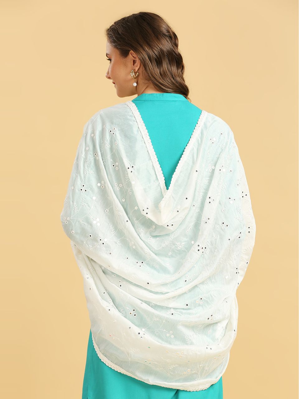 Chanderi Cotton Embroidered Dupatta with Mirror Work.