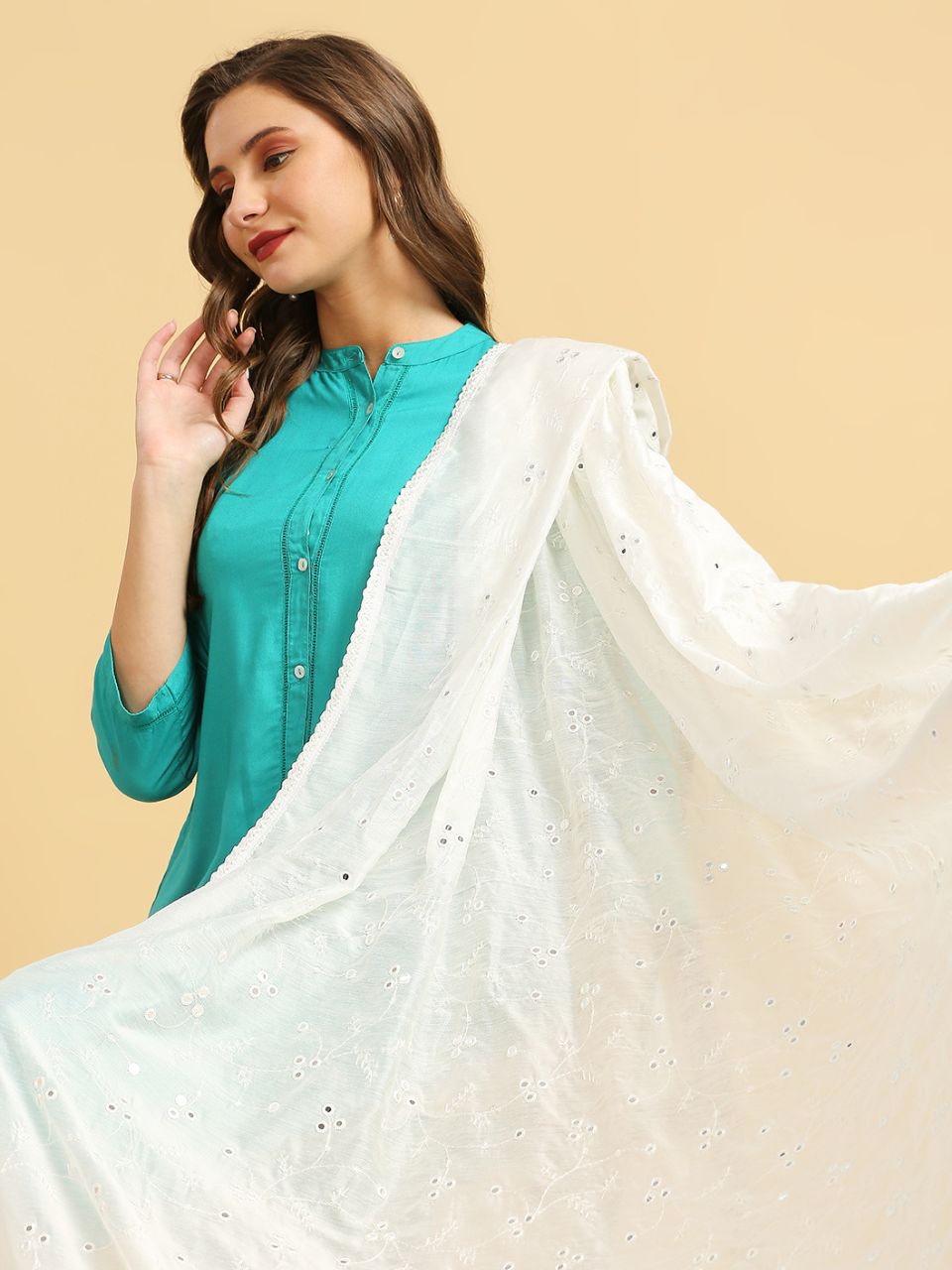 Chanderi Cotton Embroidered Dupatta with Mirror Work.
