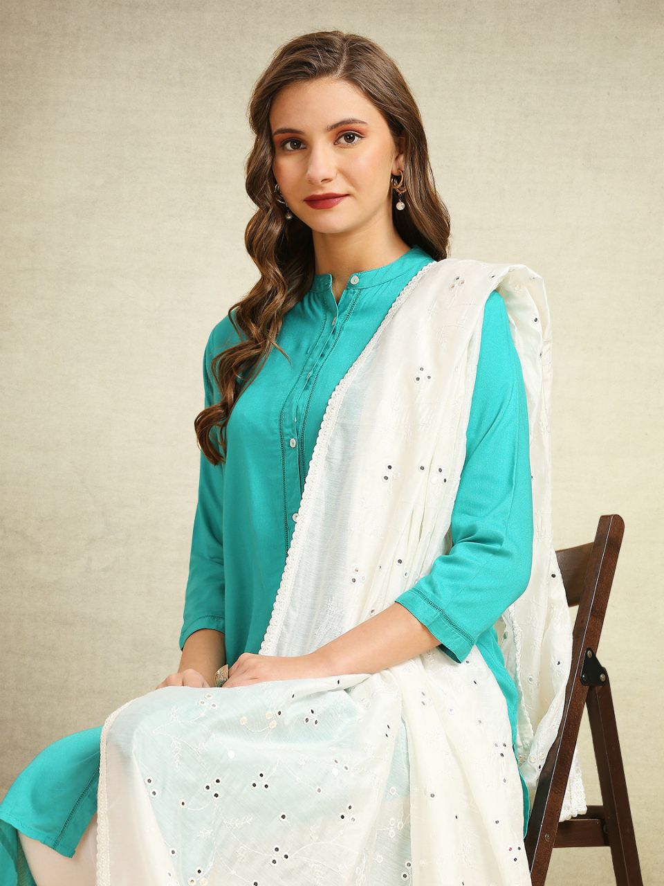 Chanderi Cotton Embroidered Dupatta with Mirror Work.
