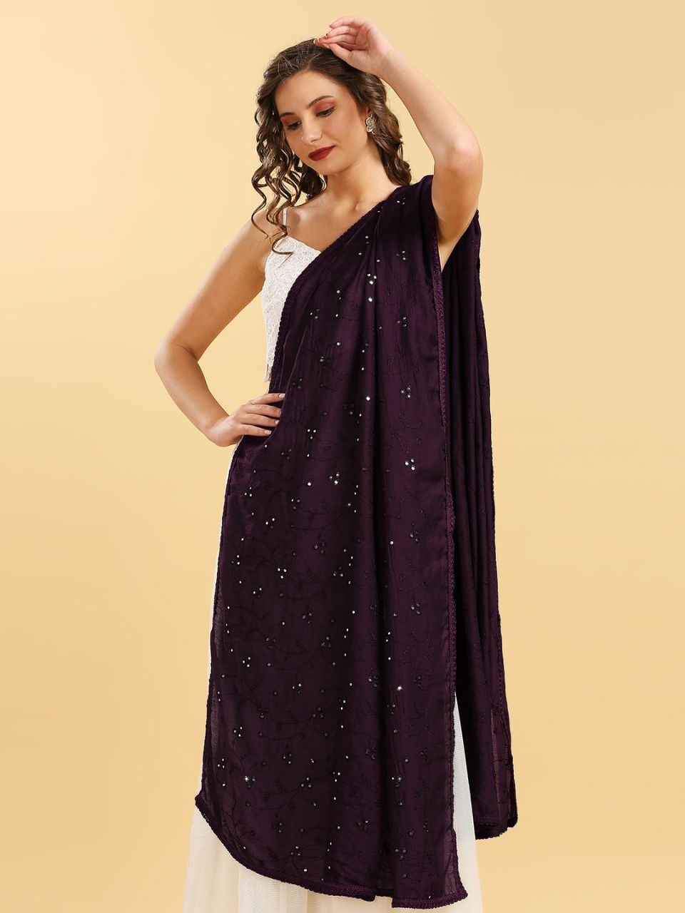 Chanderi Cotton Embroidered Dupatta with Mirror Work.