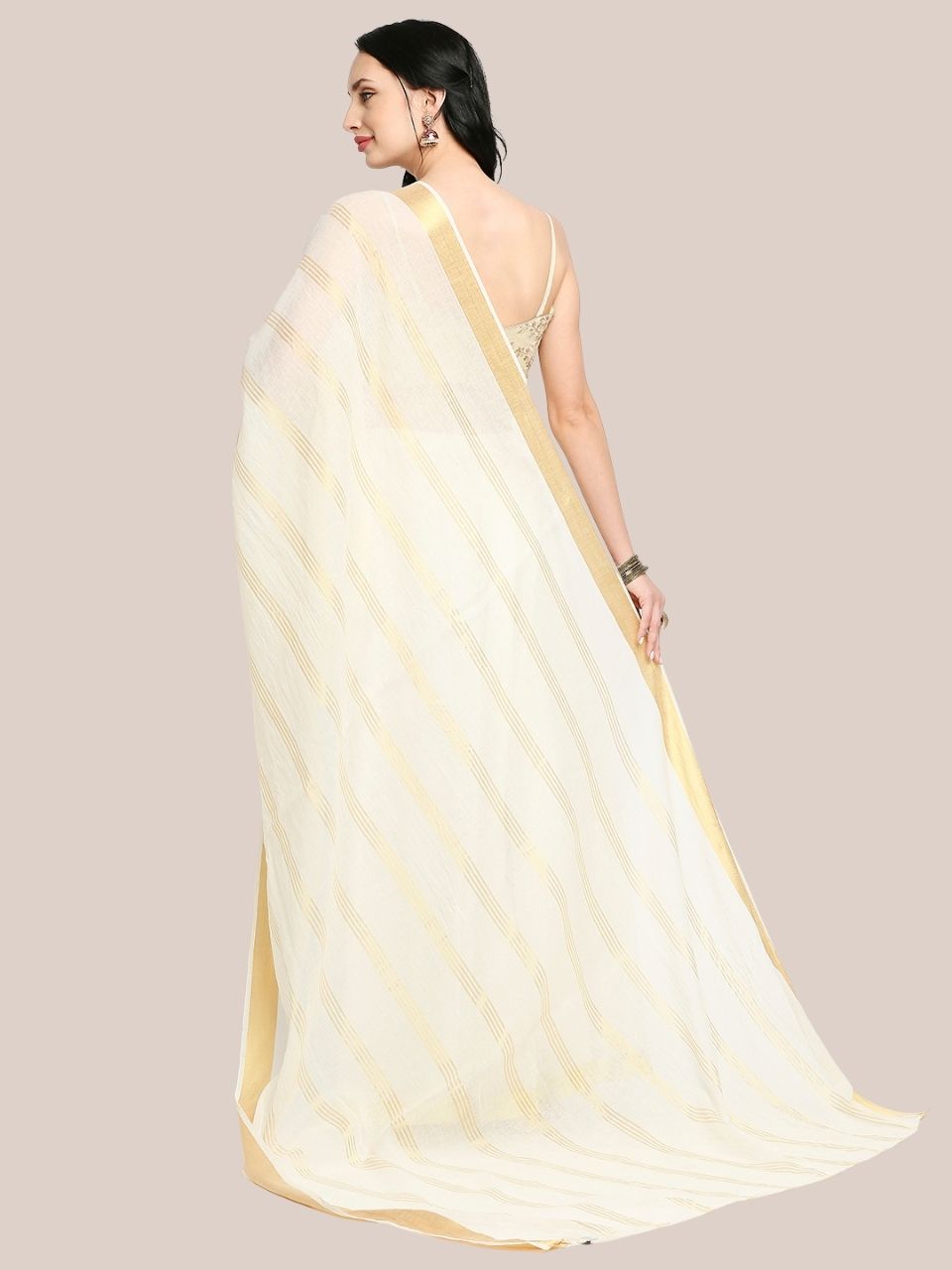 Cream Cotton Dupatta with Zari Stripes