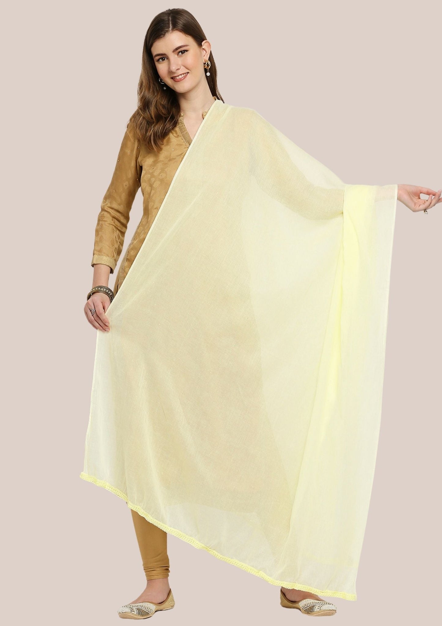 Lemon Yellow Solid Pure Cotton Dupatta