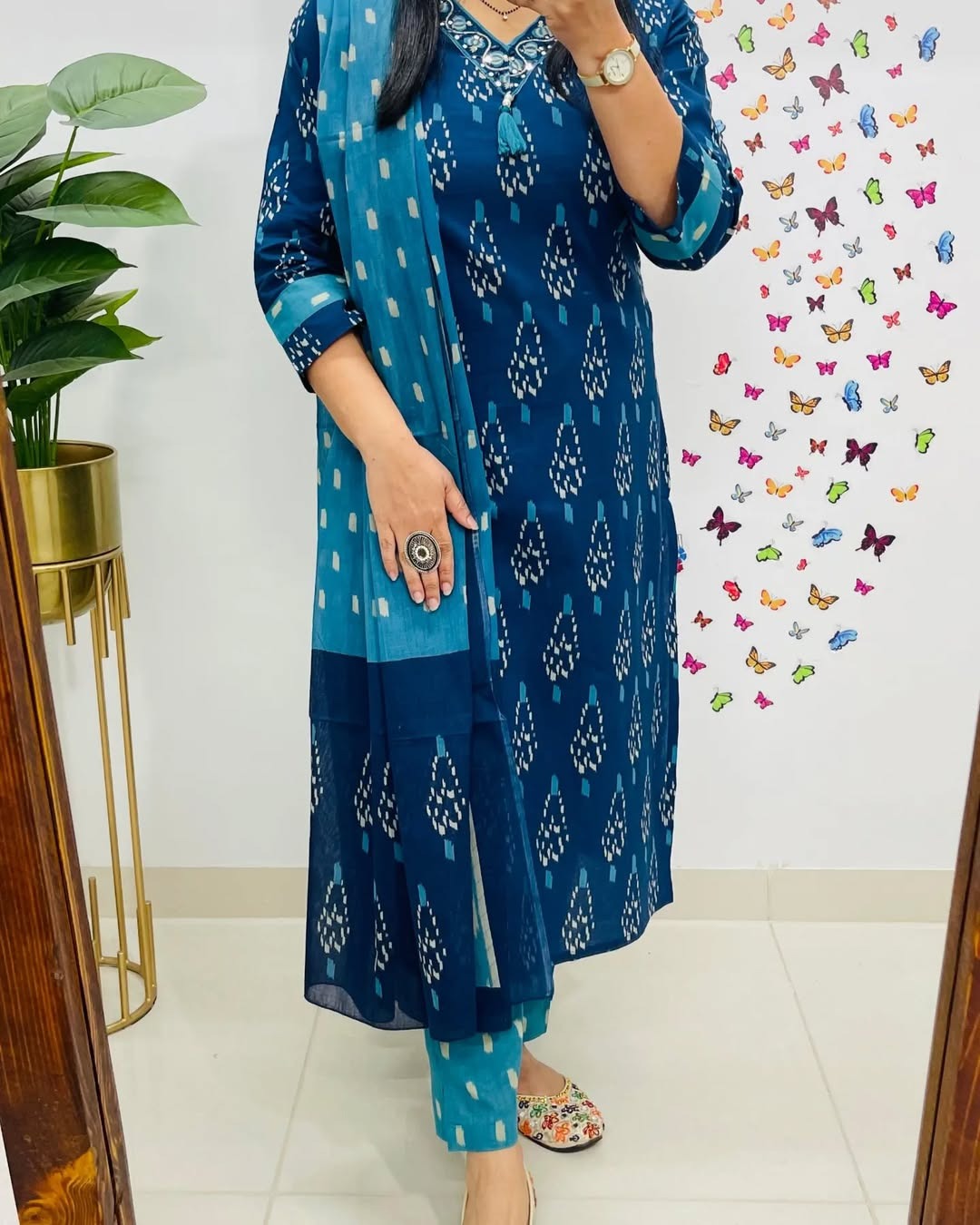 Premium Elegant Indigo Ikat Kurti Set
