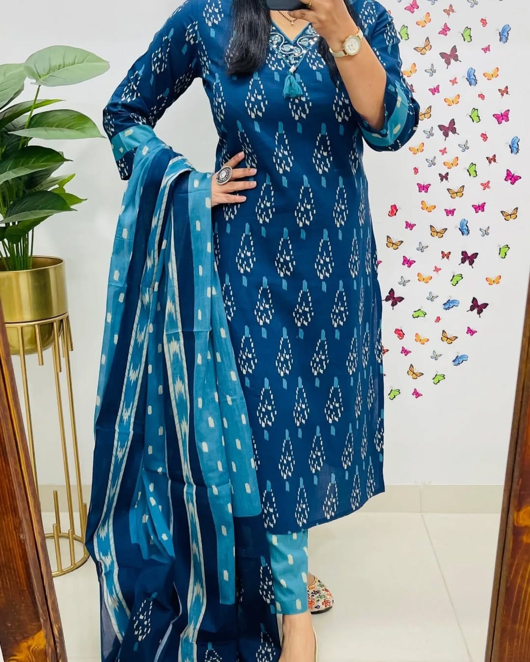 Premium Elegant Indigo Ikat Kurti Set