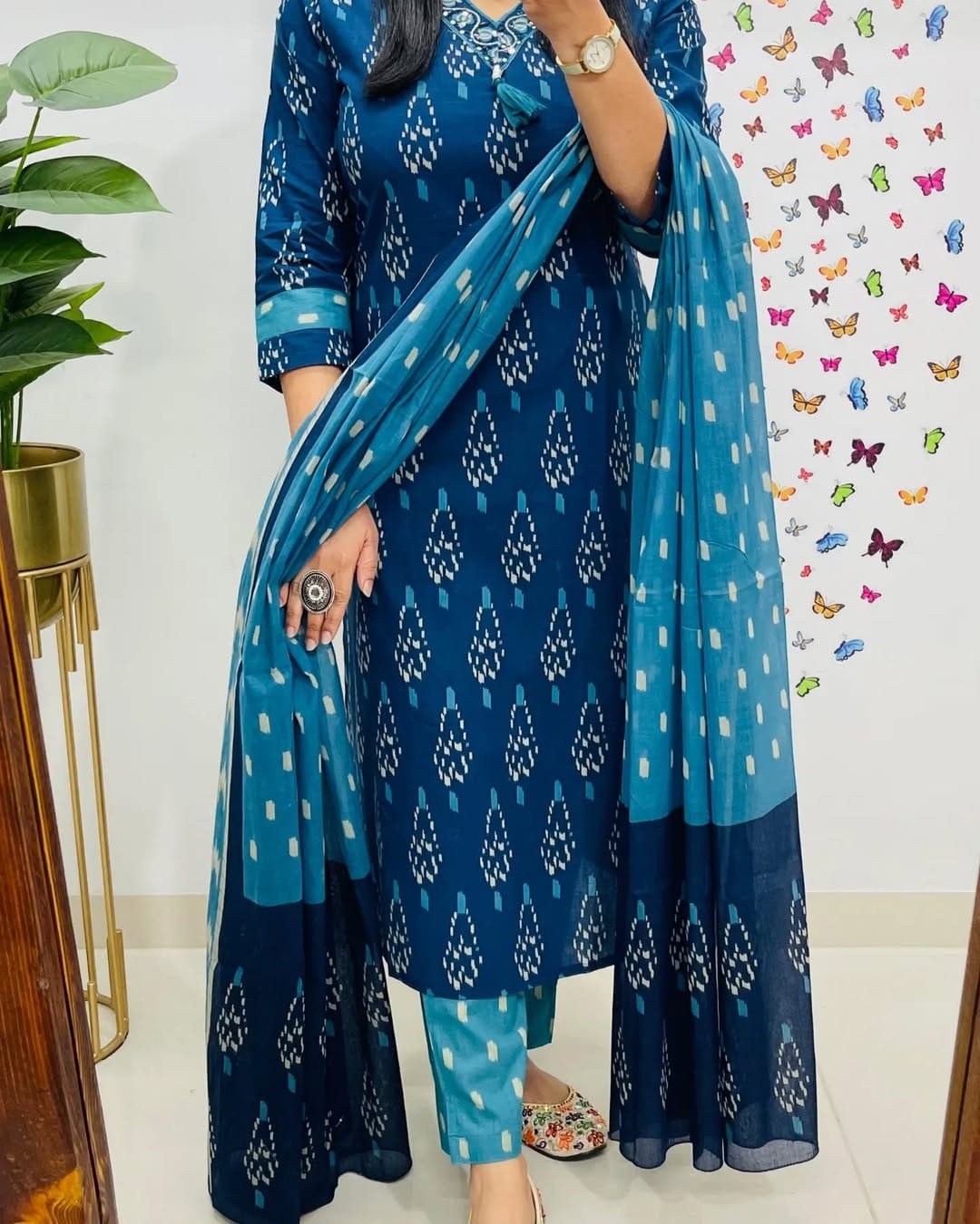 Premium Elegant Indigo Ikat Kurti Set