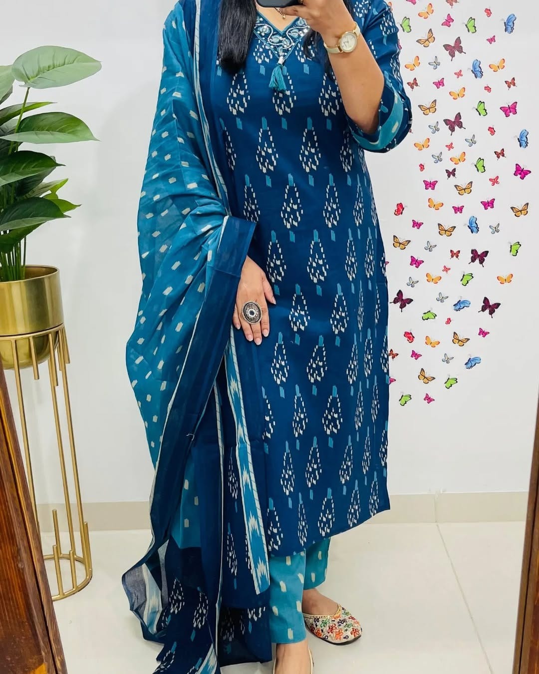 Premium Elegant Indigo Ikat Kurti Set