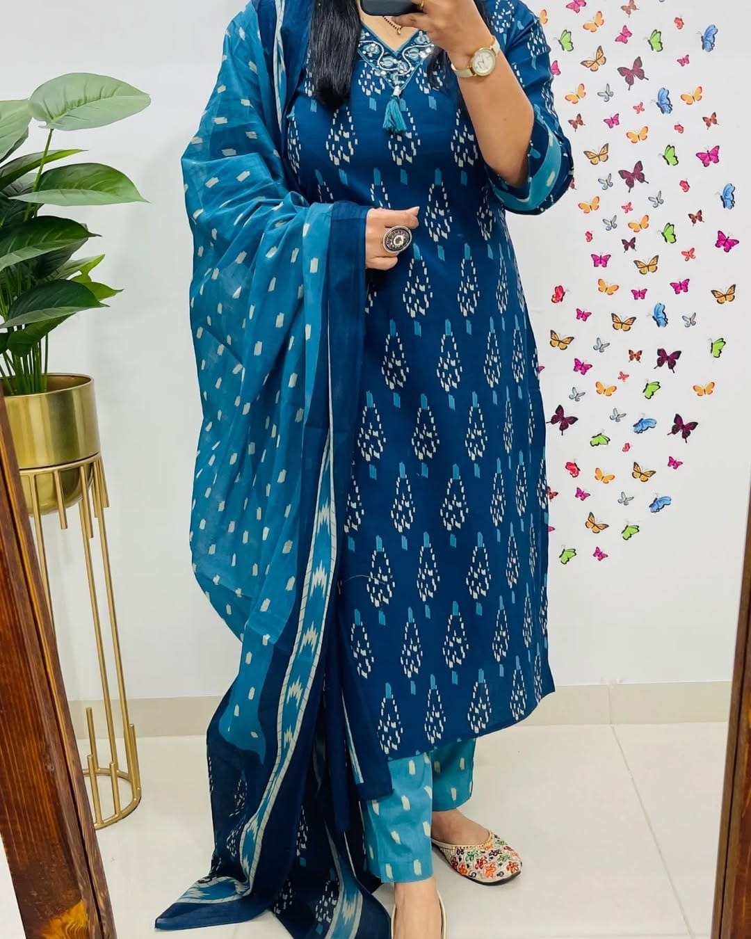 Premium Elegant Indigo Ikat Kurti Set