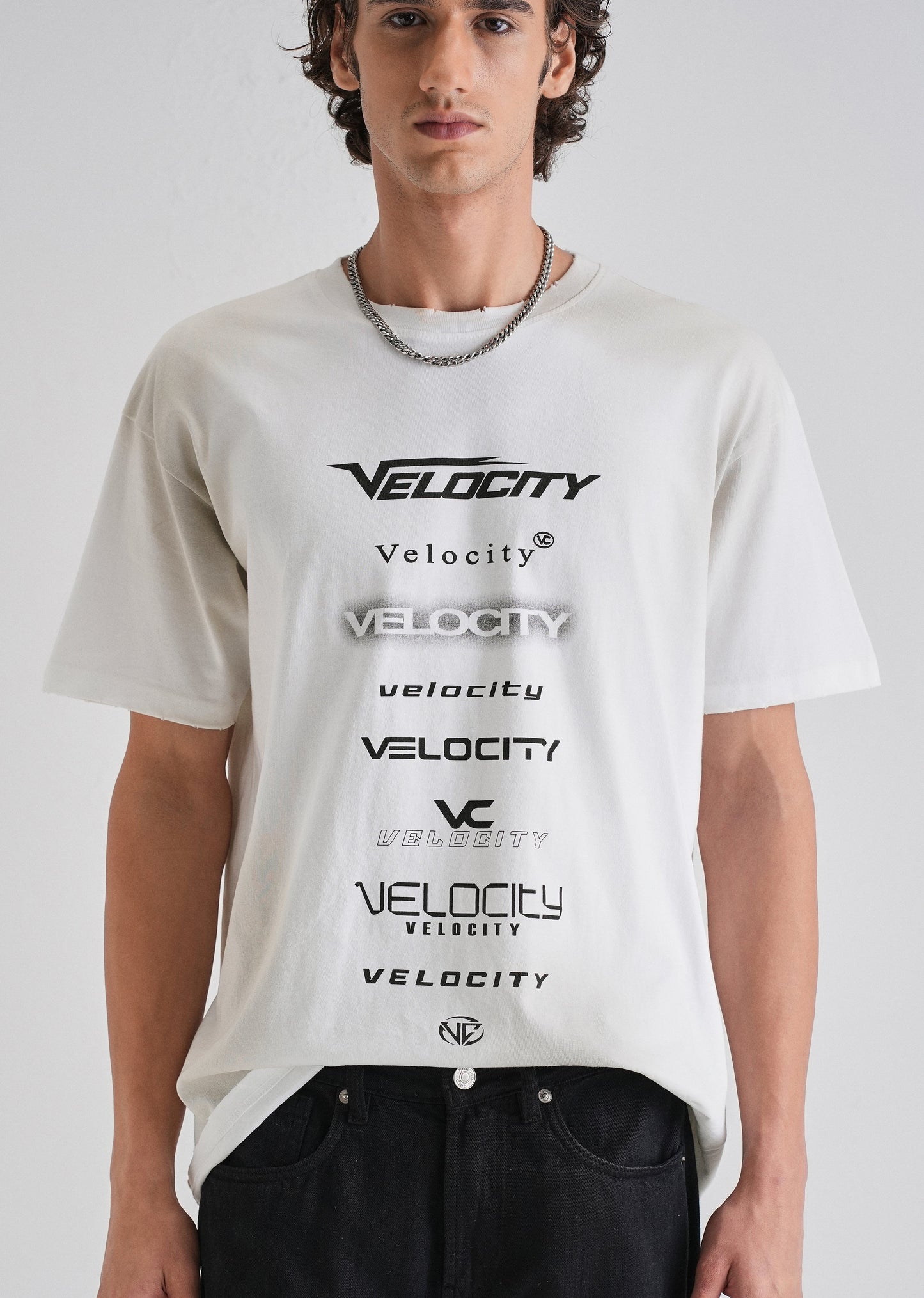 White Gray Typography Printed Oversized T-shirt