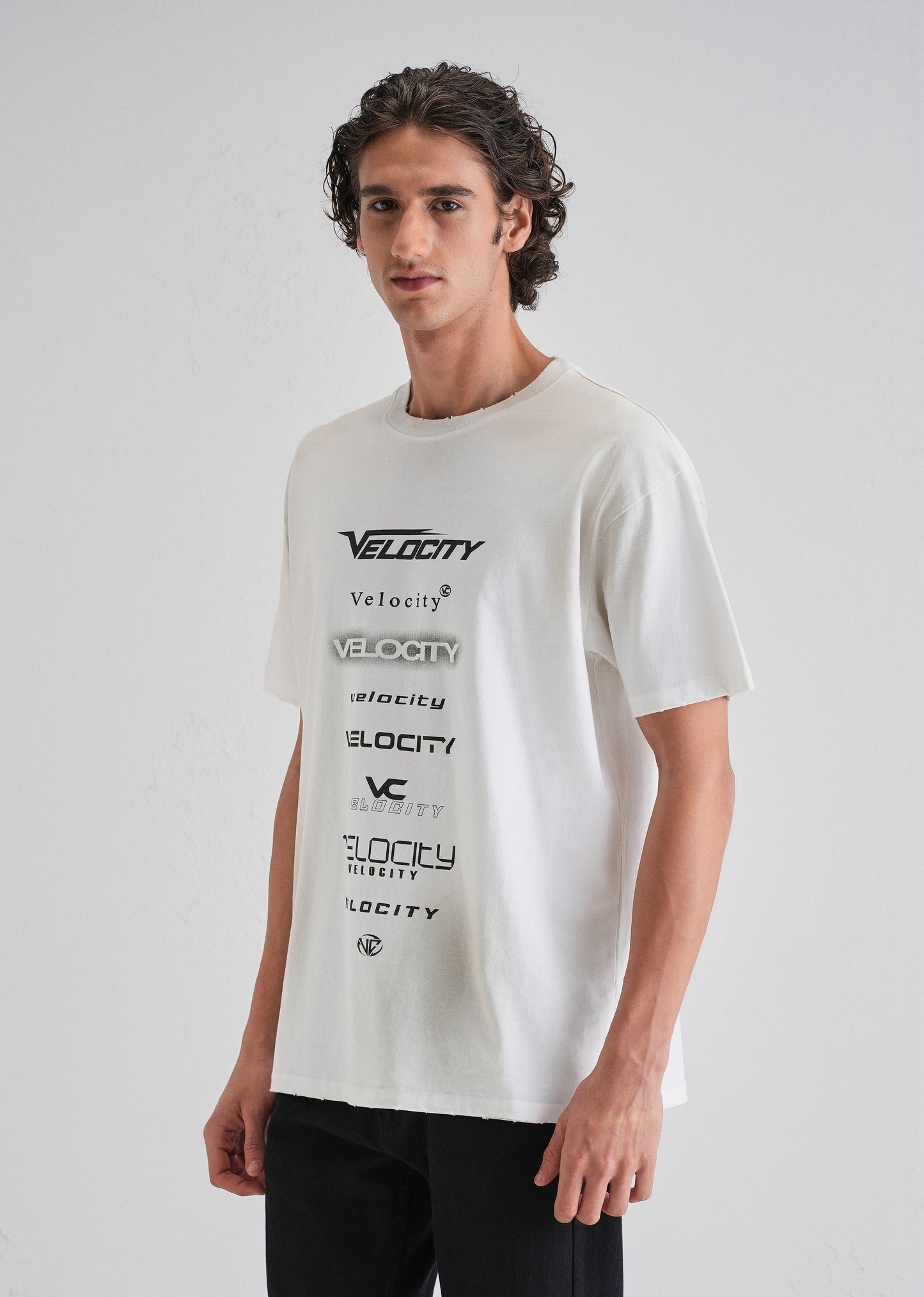 White Gray Typography Printed Oversized T-shirt