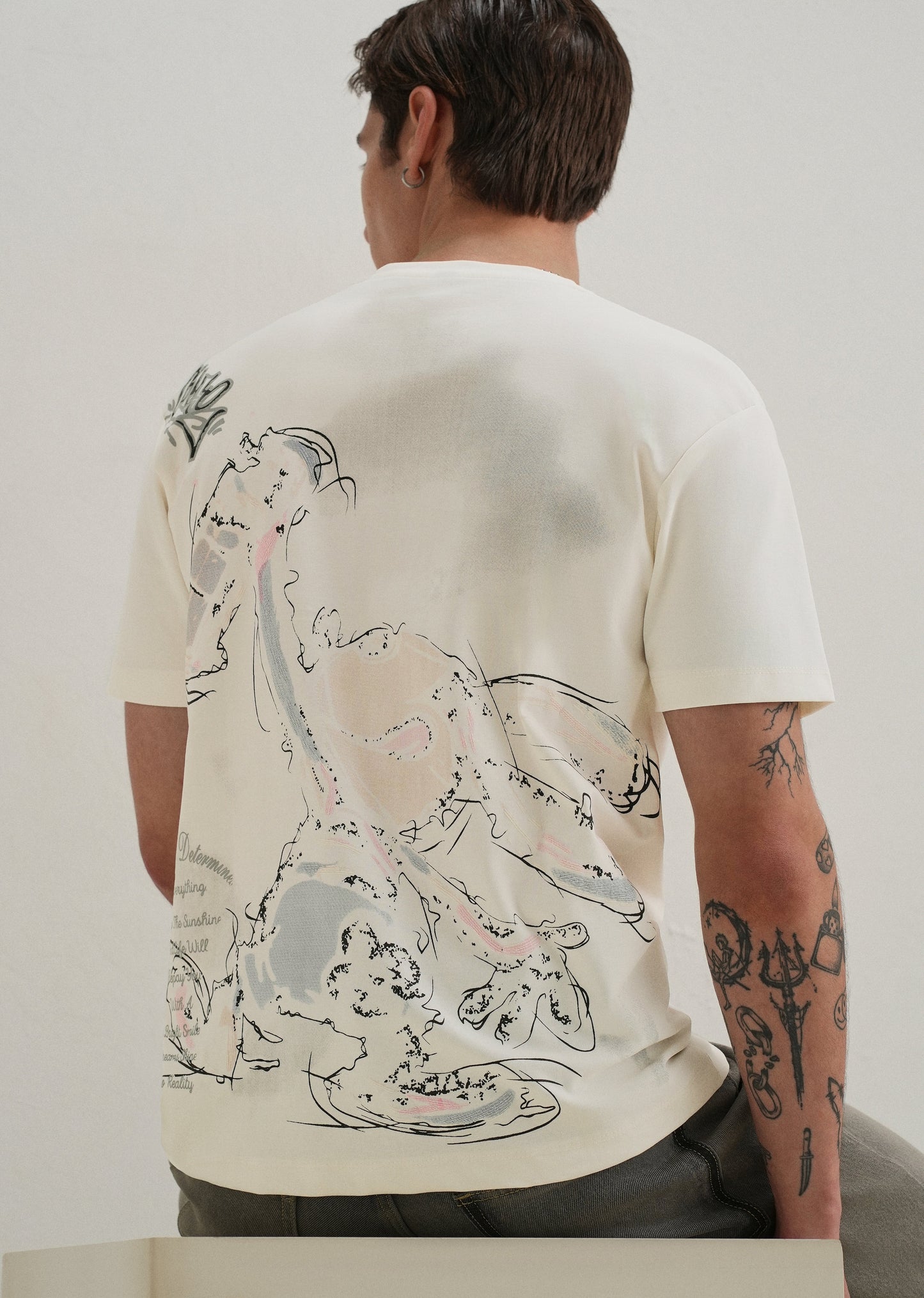 White Textured Back Print T-Shirt