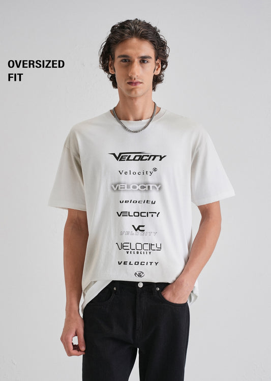 White Gray Typography Printed Oversized T-shirt