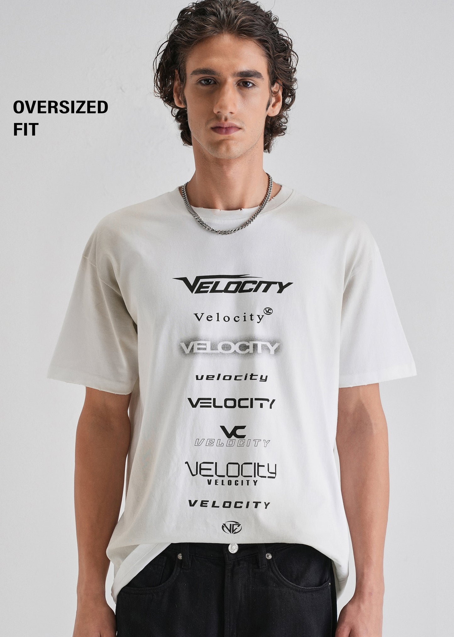 White Gray Typography Printed Oversized T-shirt