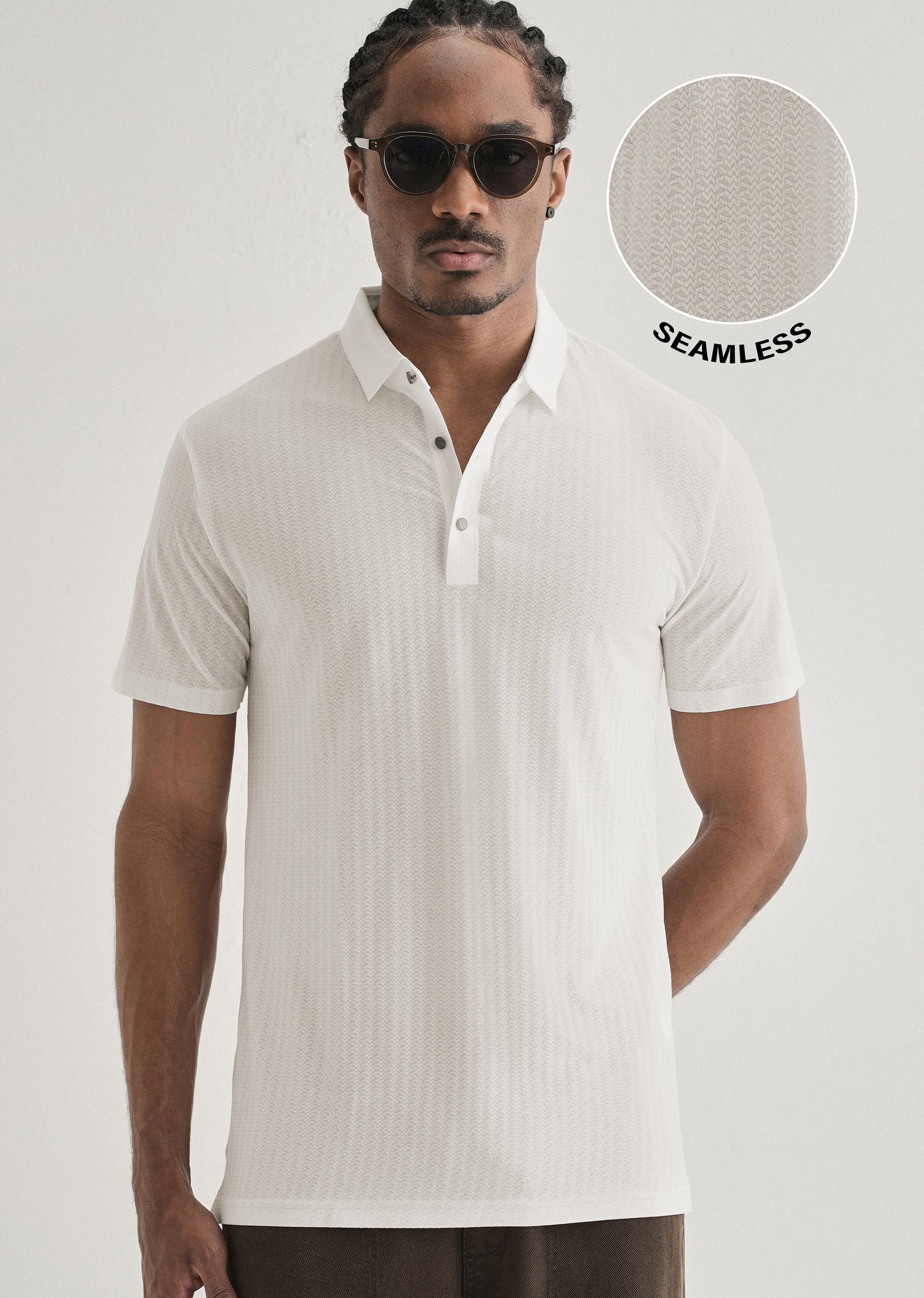 White Polo Collar Printed Seamless T-shirt