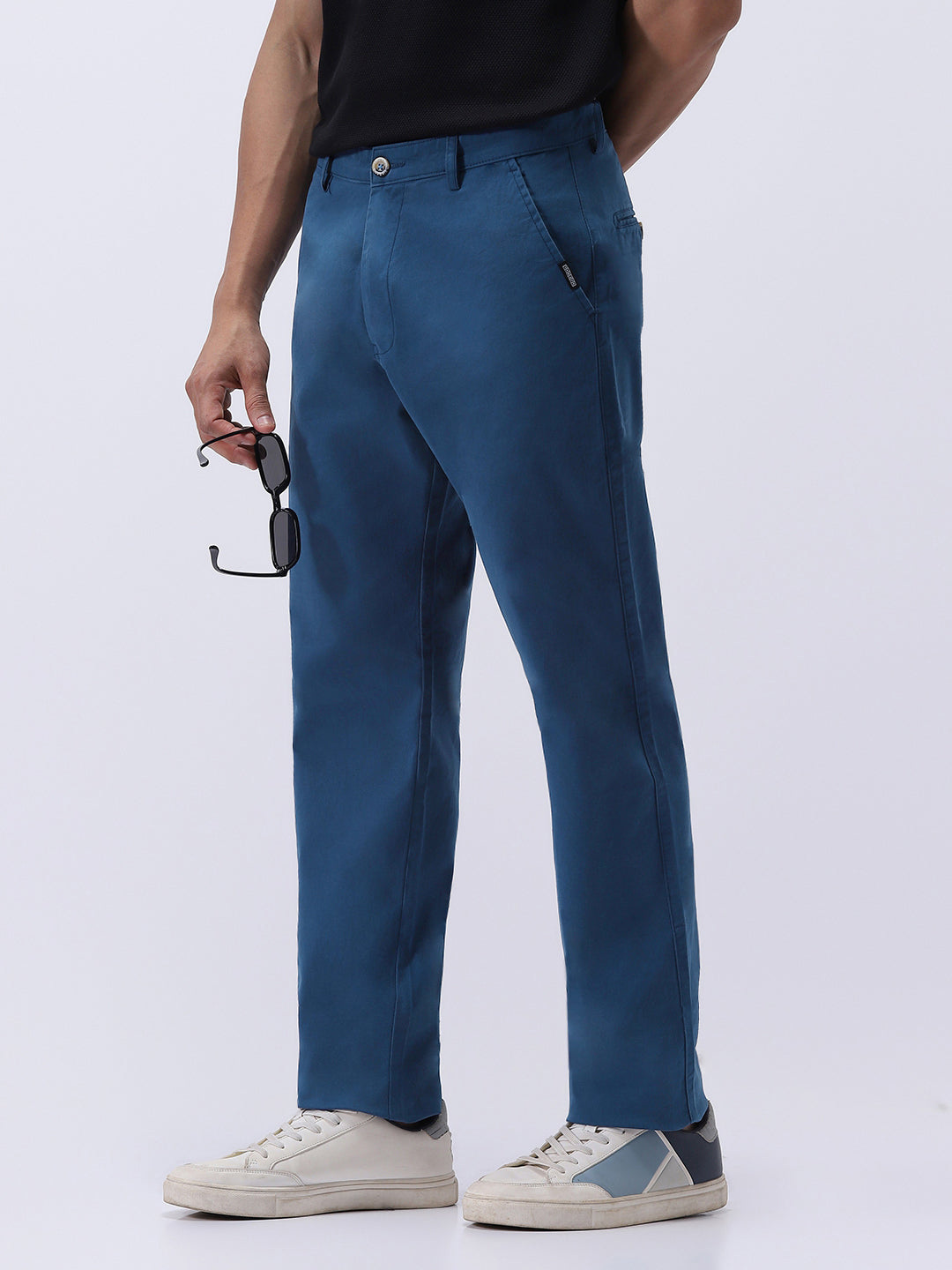 Men's Royal Blue Cotton Regular Fit Casual Chinos Trousers Stretch