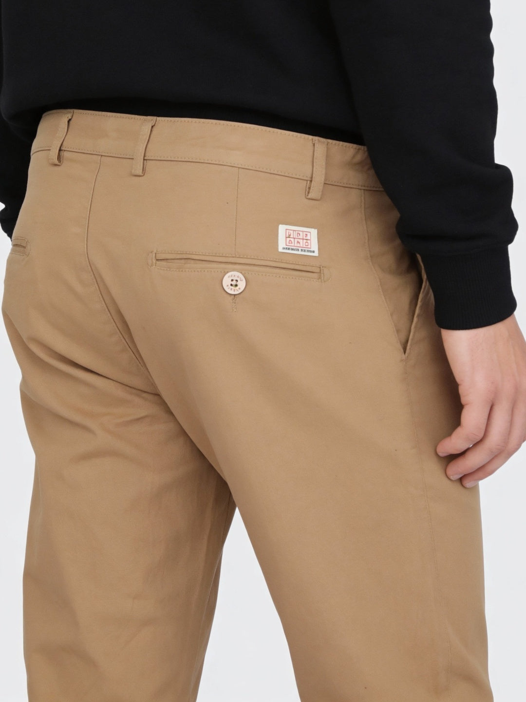 Men's Beige Straight Fit Mid Rise Cotton Casual Chinos Trousers Stretch