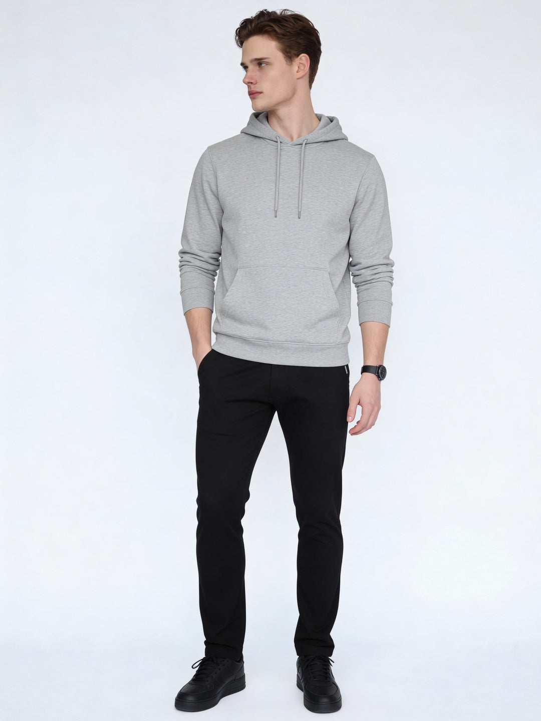 Men's Black Straight Fit Mid Rise Cotton Casual Chinos Trousers Stretch