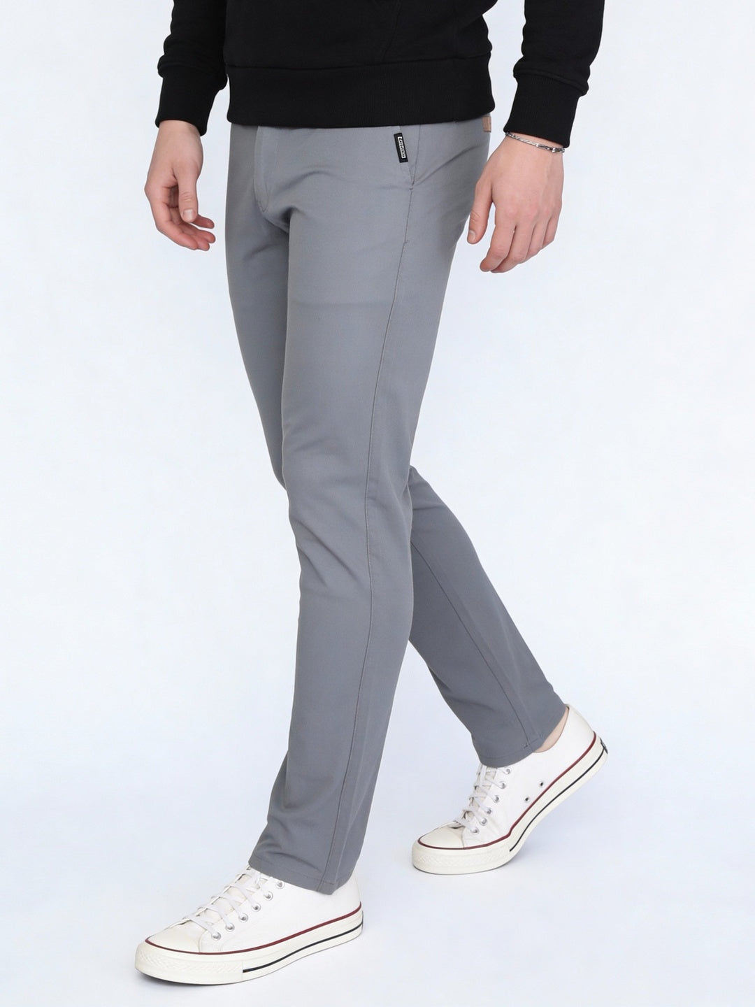 Men's Light Blue Straight Fit Mid Rise Cotton Casual Chinos Trousers Stretch