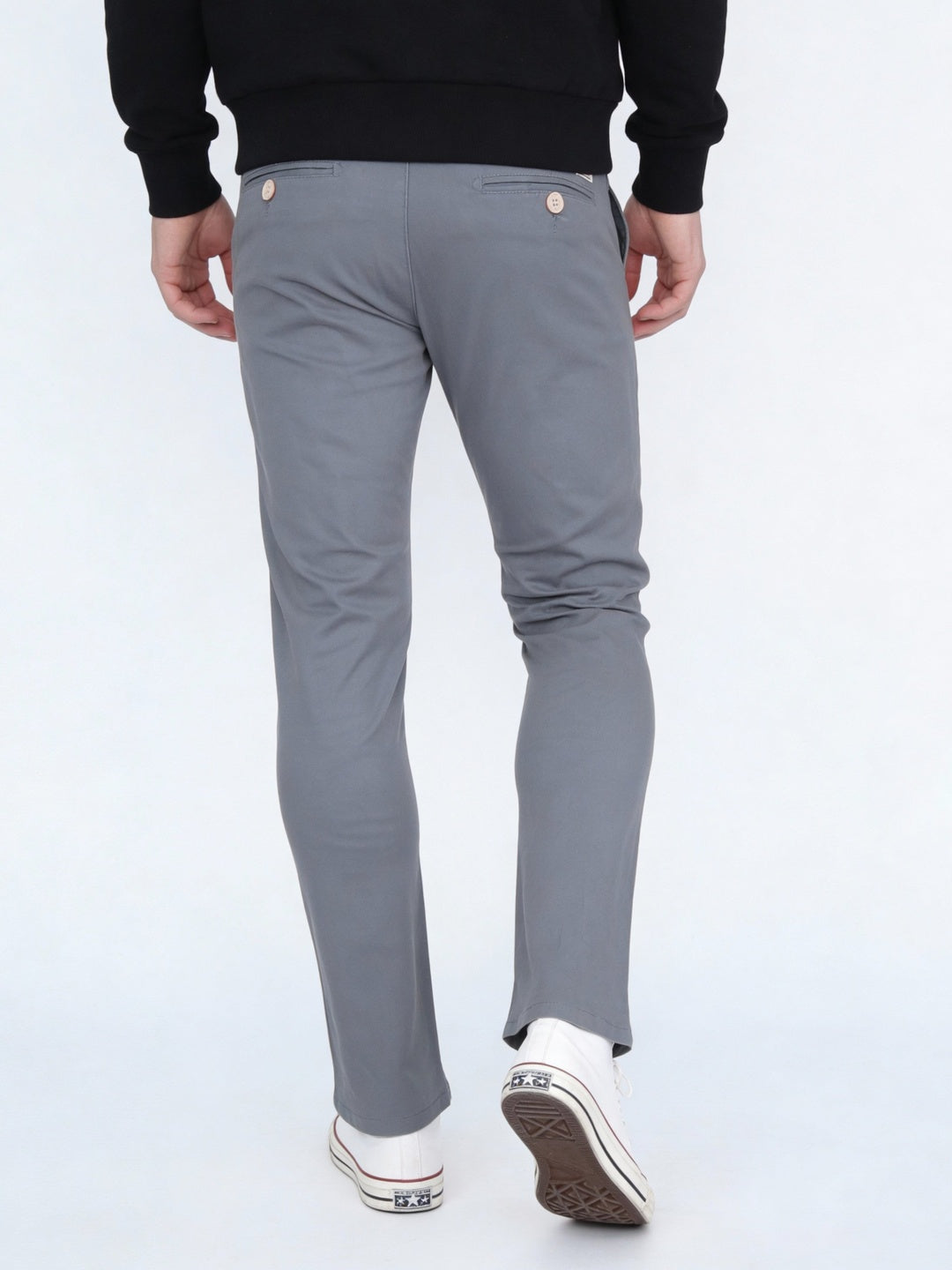 Men's Light Blue Straight Fit Mid Rise Cotton Casual Chinos Trousers Stretch