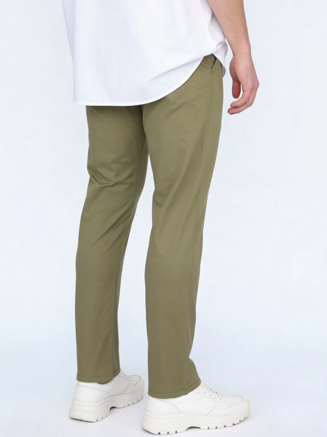 Men's Light Olive Straight Fit Mid Rise Cotton Casual Chinos Trousers Stretch