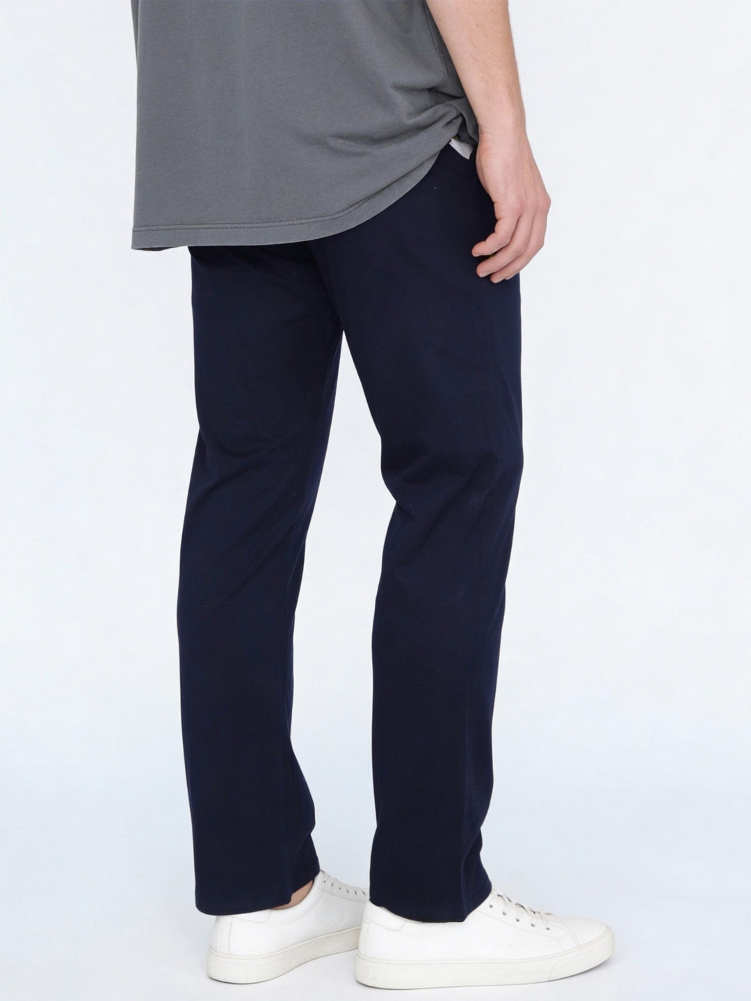 Men's Navy Straight Fit Mid Rise Cotton Casual Chinos Trousers Stretch