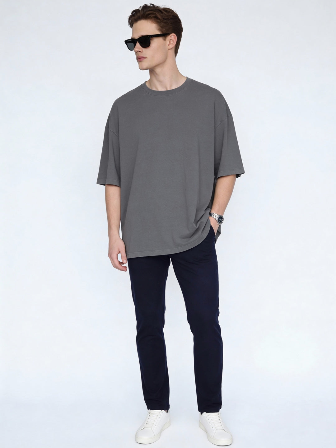 Men's Navy Straight Fit Mid Rise Cotton Casual Chinos Trousers Stretch
