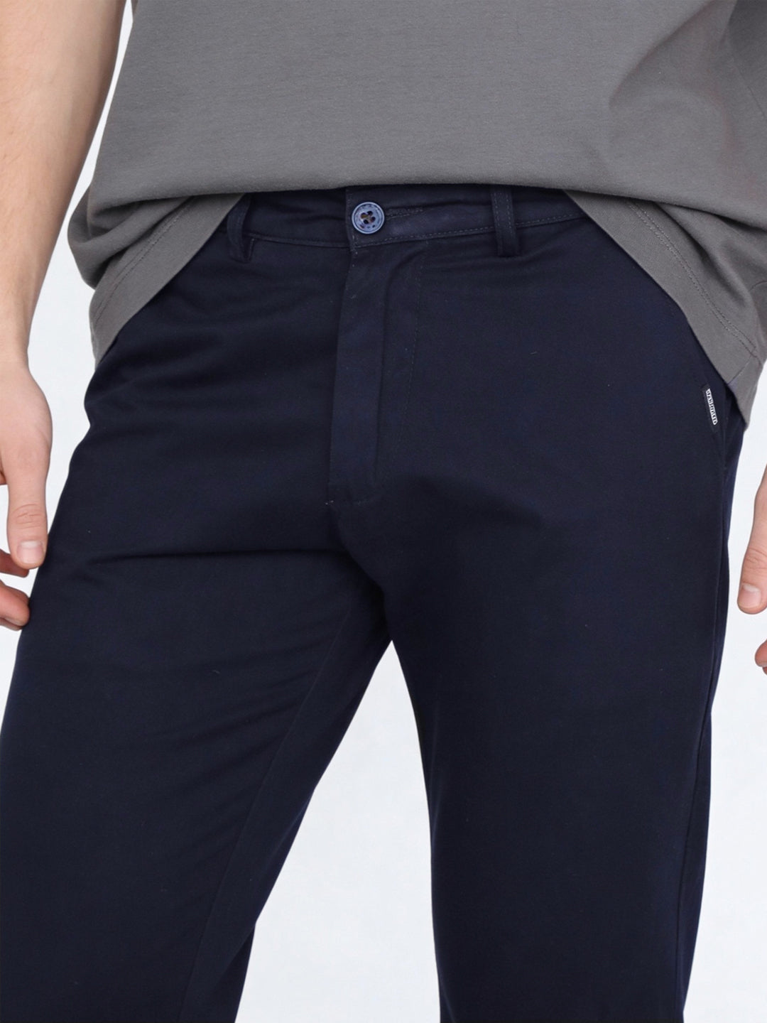 Men's Navy Straight Fit Mid Rise Cotton Casual Chinos Trousers Stretch