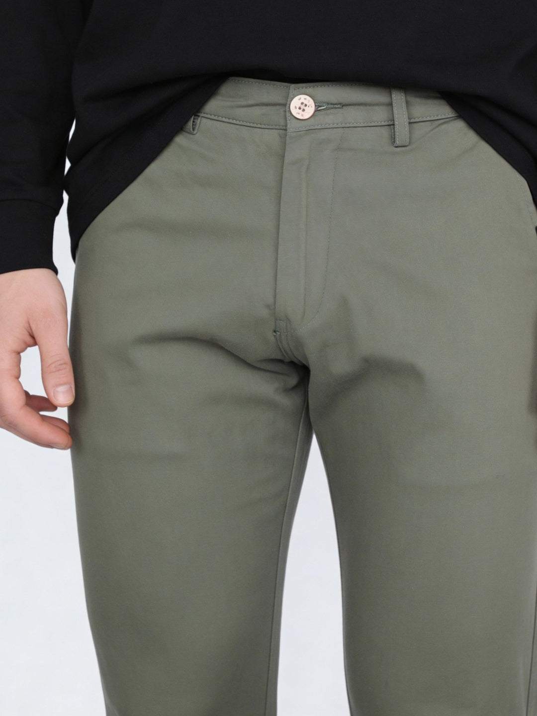 Men's Sage Green Straight Fit Mid Rise Cotton Casual Chinos Trousers Stretch