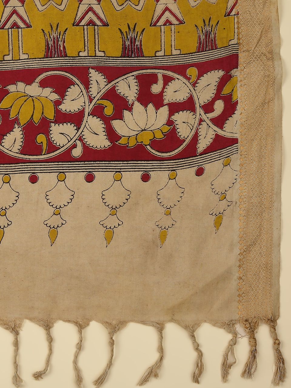 Kalamkari Mangalgiri Beige Cotton Dupatta