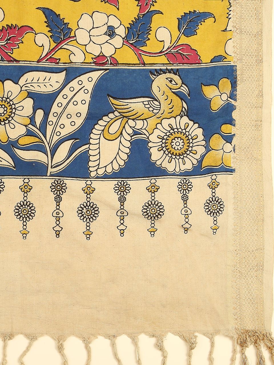 Kalamkari Mangalgiri Beige & Mustard Cotton Dupatta