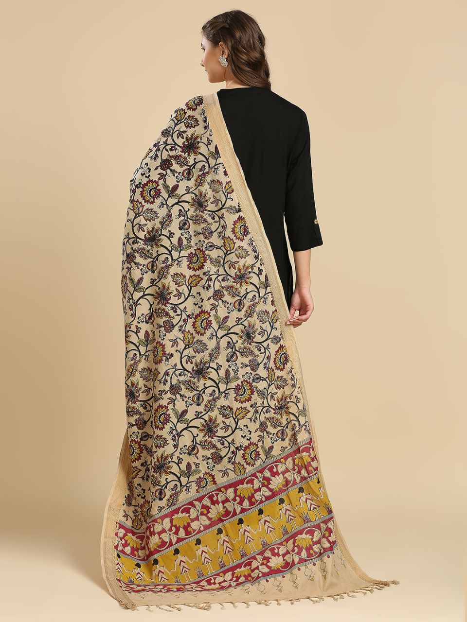 Kalamkari Mangalgiri Beige Cotton Dupatta