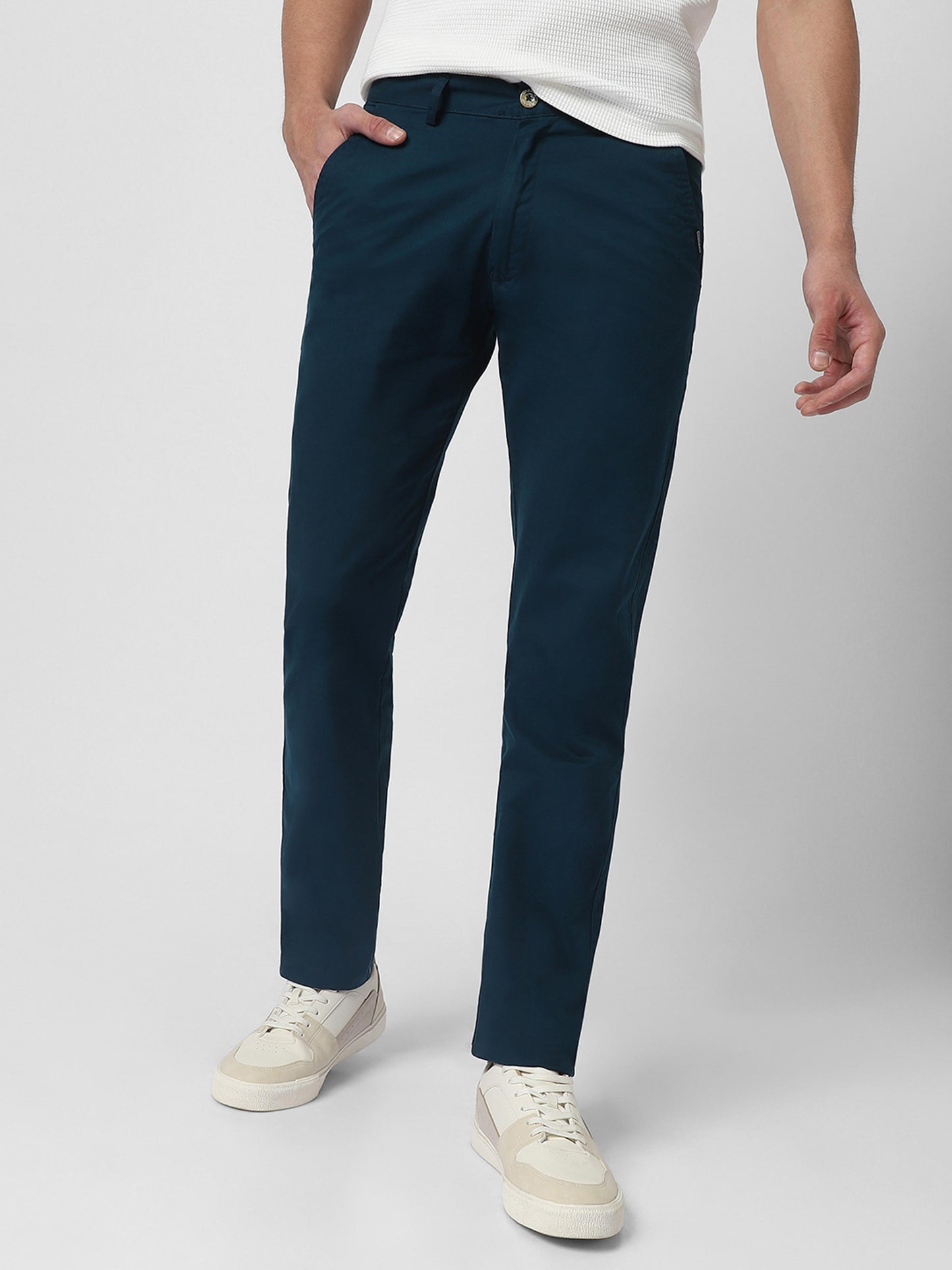 Men's Dark Green Cotton Slim Fit Casual Chinos Trousers