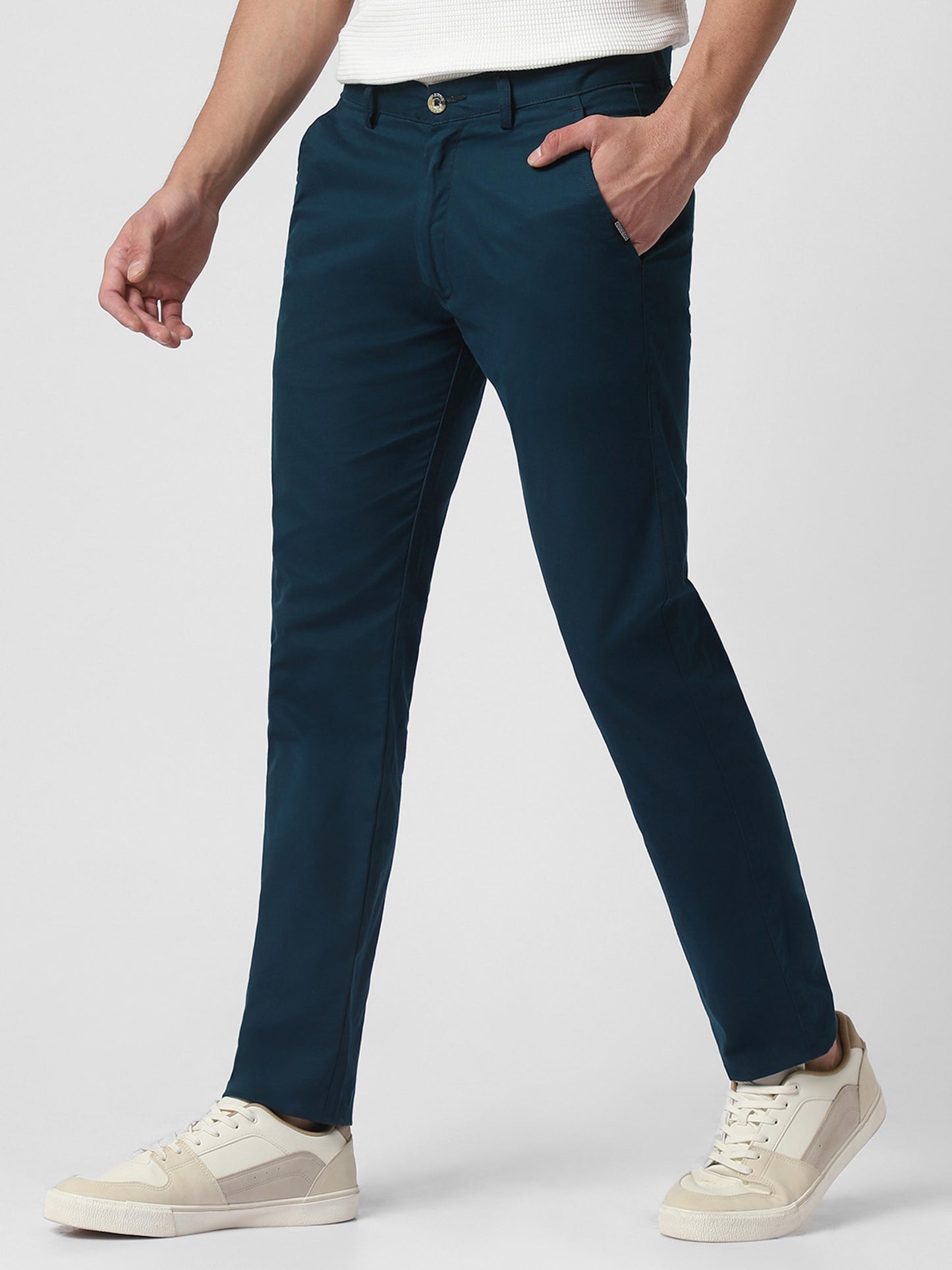 Men's Dark Green Cotton Slim Fit Casual Chinos Trousers