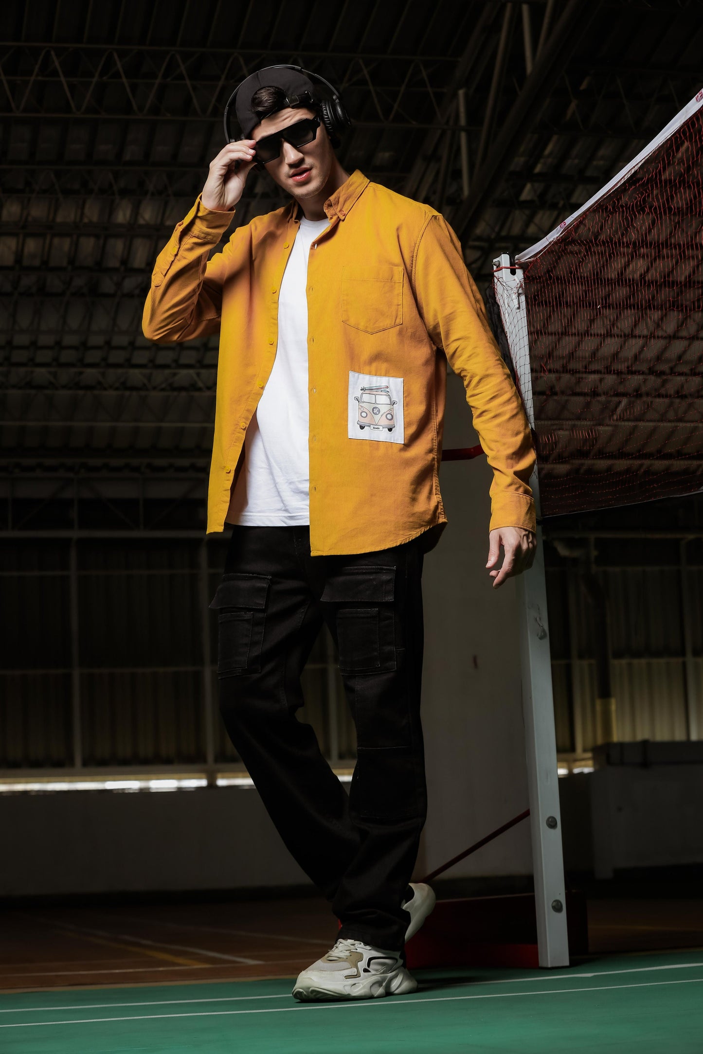 Relaxed Fit Yellow Appliqued Corduroy Shirt