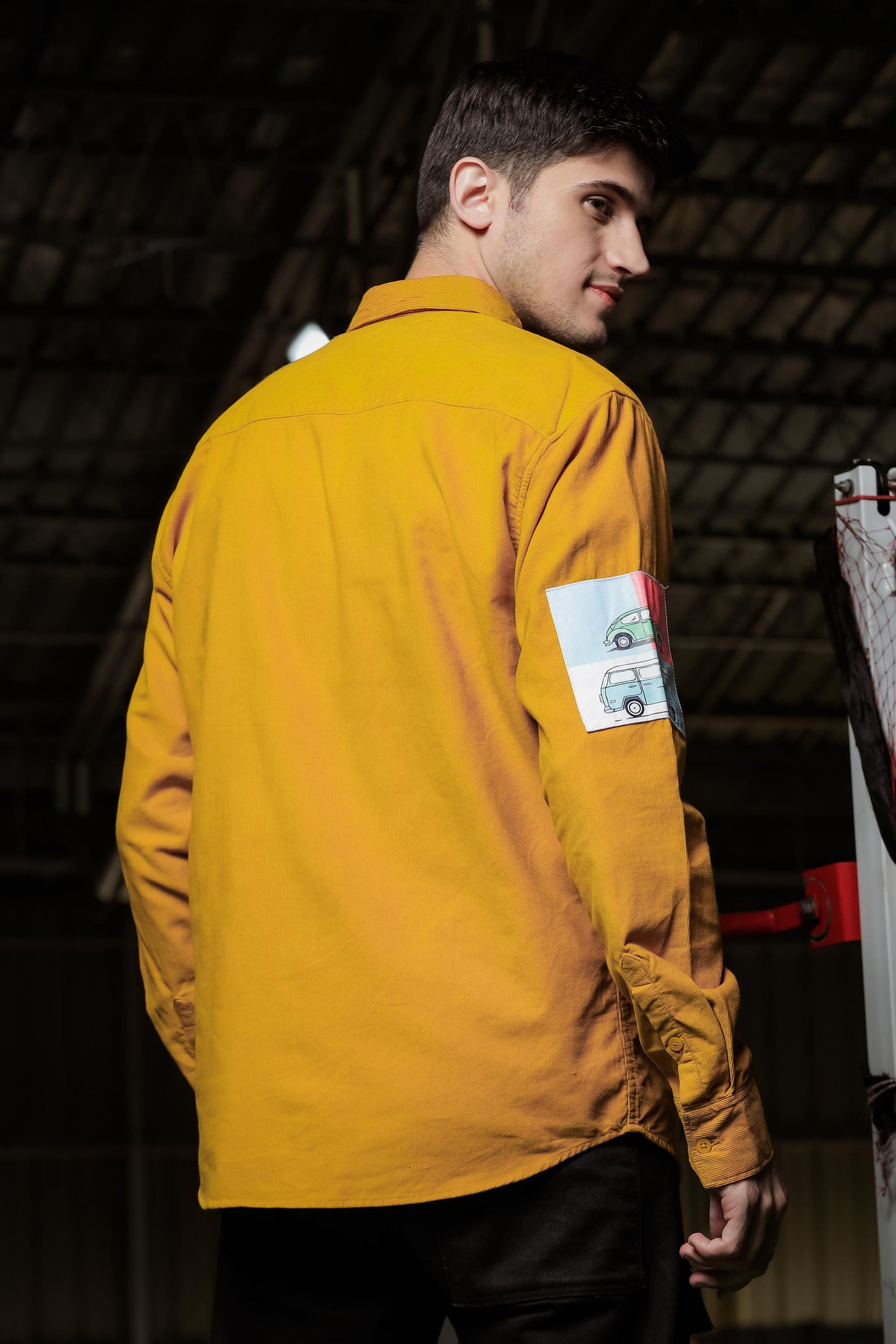 Relaxed Fit Yellow Appliqued Corduroy Shirt