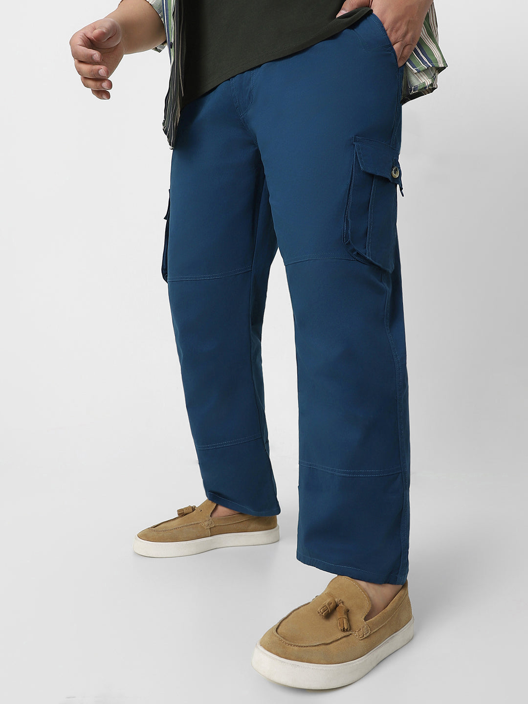 Plus Men's Royal Blue Regular Fit Solid Cargo Chino Pant with 6 Pockets