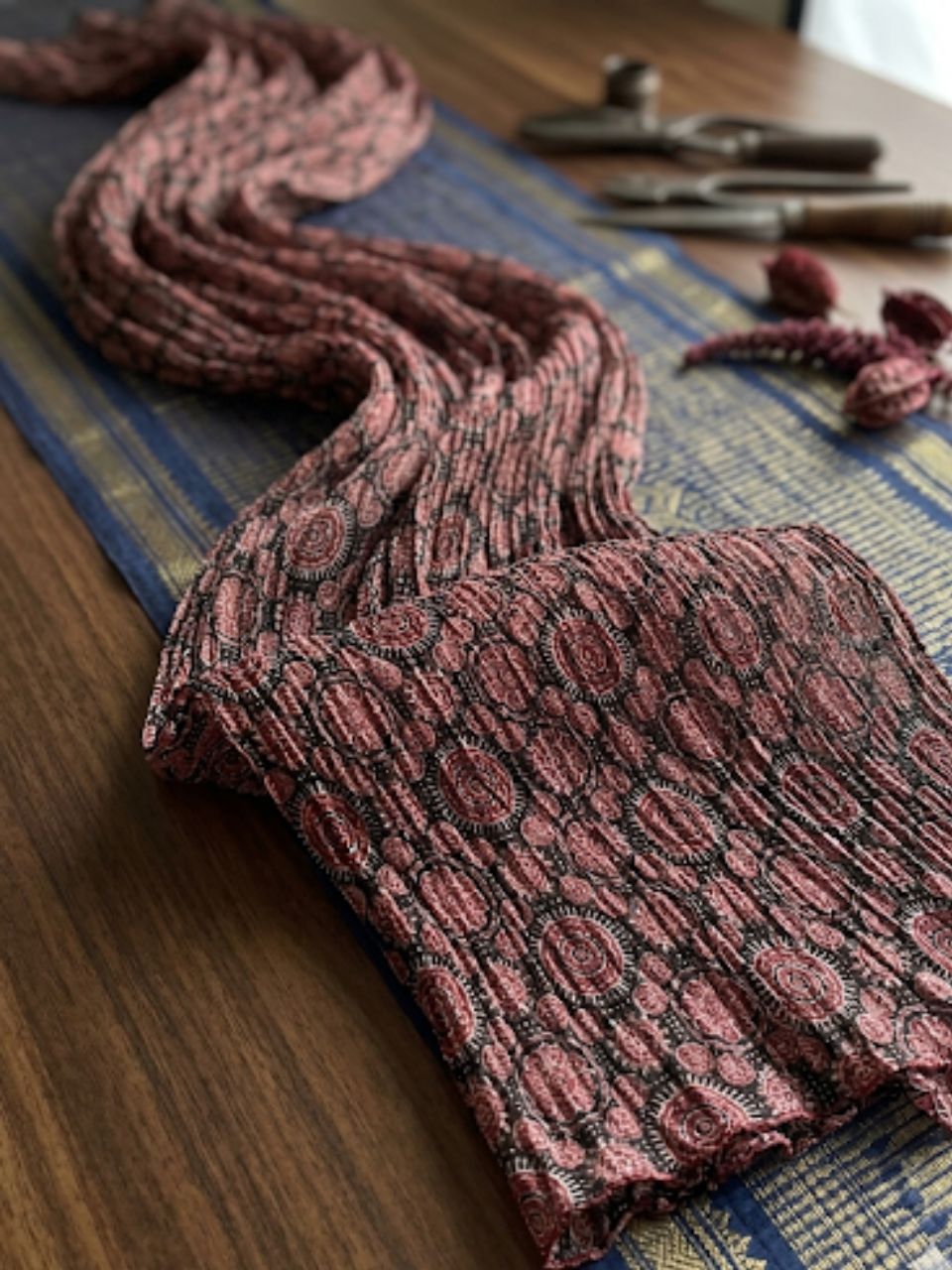 Black & Maroon Pure Cotton Dupatta in Polka Motif Print